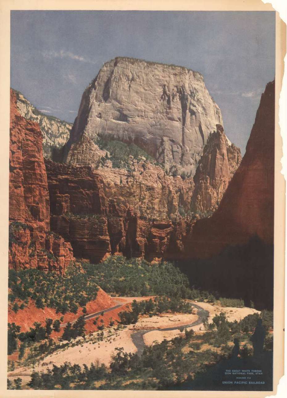 Cover of promotional brochure featuring the Great White Throne at Zion National Park